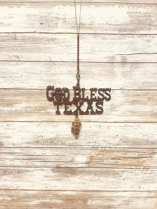 God Bless Texas Bell Rustic Metal Garden Chime