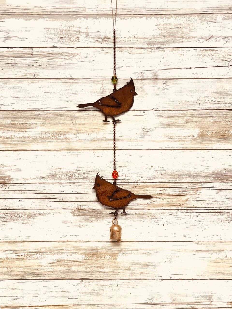 Cardinal DOUBLE Bell Rustic Metal Bird Home Decor