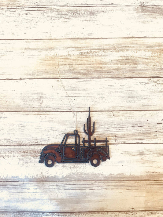 Vintage Farmhouse Truck with Saguaro Cactus Ornament