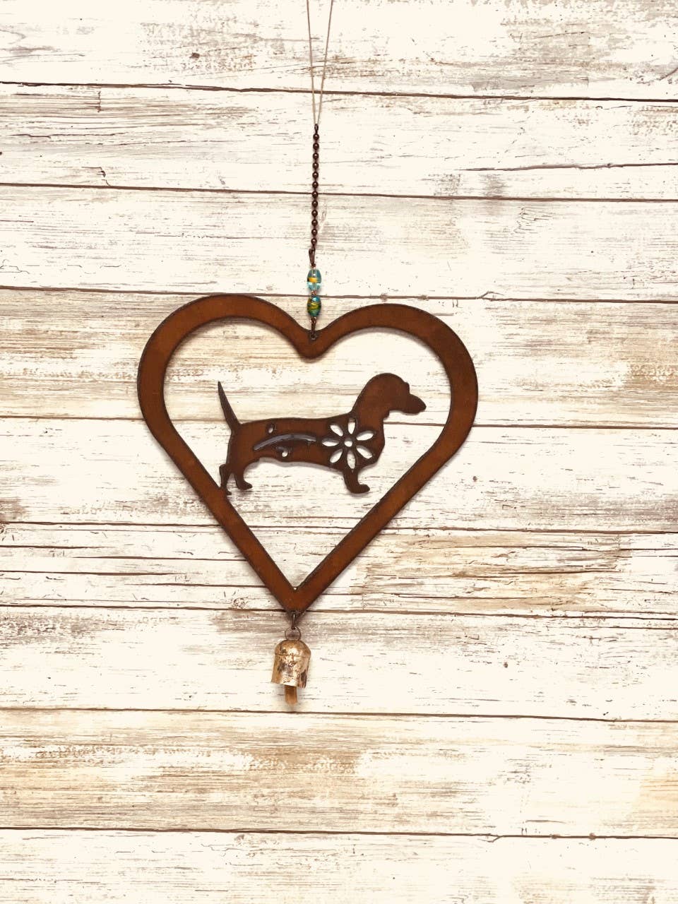 Heart Outline with Dachshund Garden Friend 9 Inch Bell