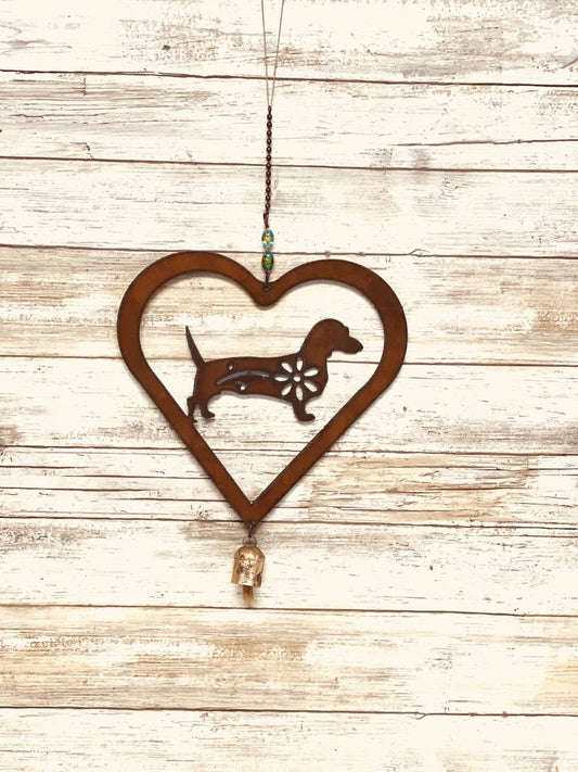 Heart Outline with Dachshund Garden Friend 9 Inch Bell