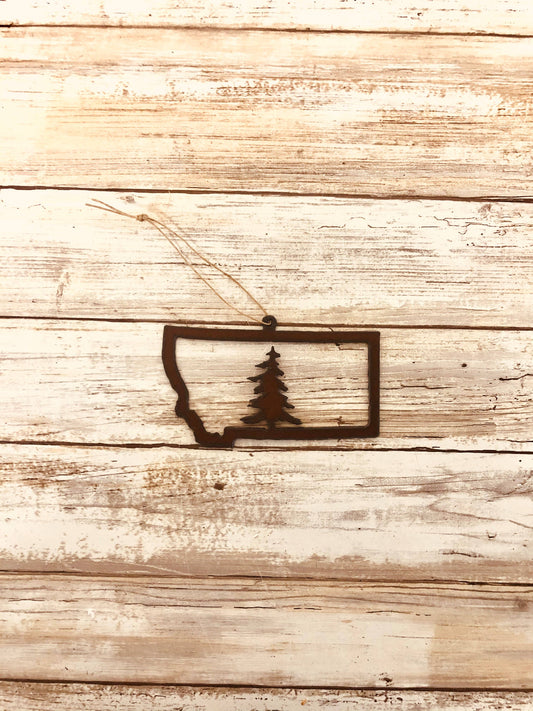 Montana Outline Lodge Ornament with Tree