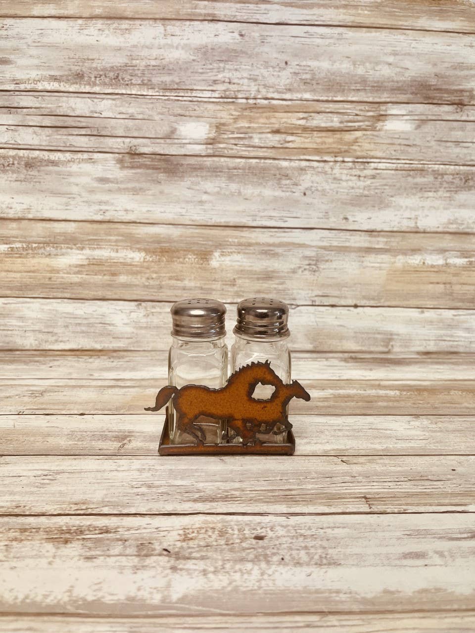 Double Running Horses Salt N Pepper Shaker Holder