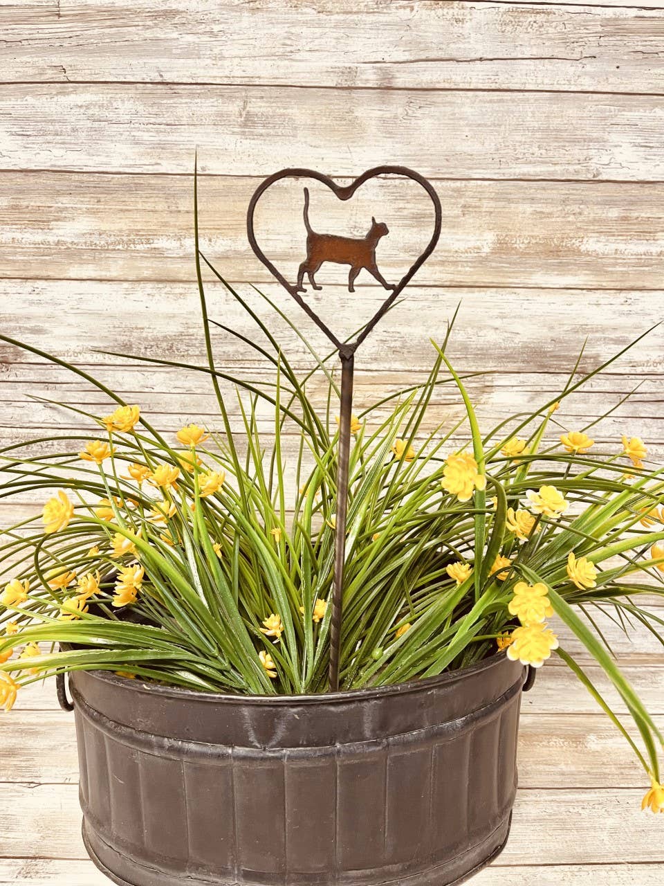 Heart Outline with Cat 1 Pet Kitty Cat Plant Stake