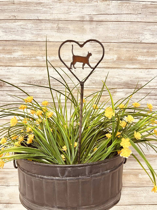 Heart Outline with Cat 1 Pet Kitty Cat Plant Stake