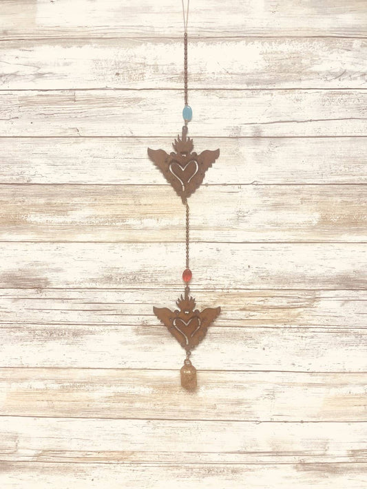 Milagro Heart with Wings Double Bell Garden Chime