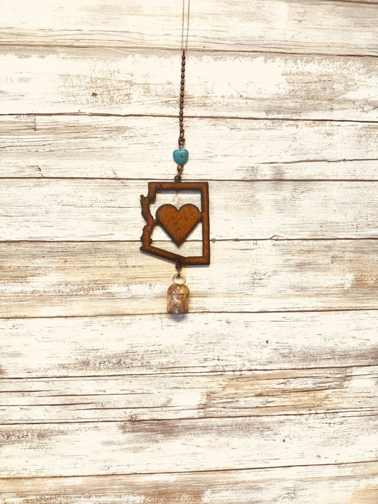 Arizona Outline with Heart rustic Metal Bell Garden Chime