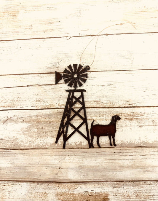 Goat and Windmill Rustic Metal Farmhouse Ornament