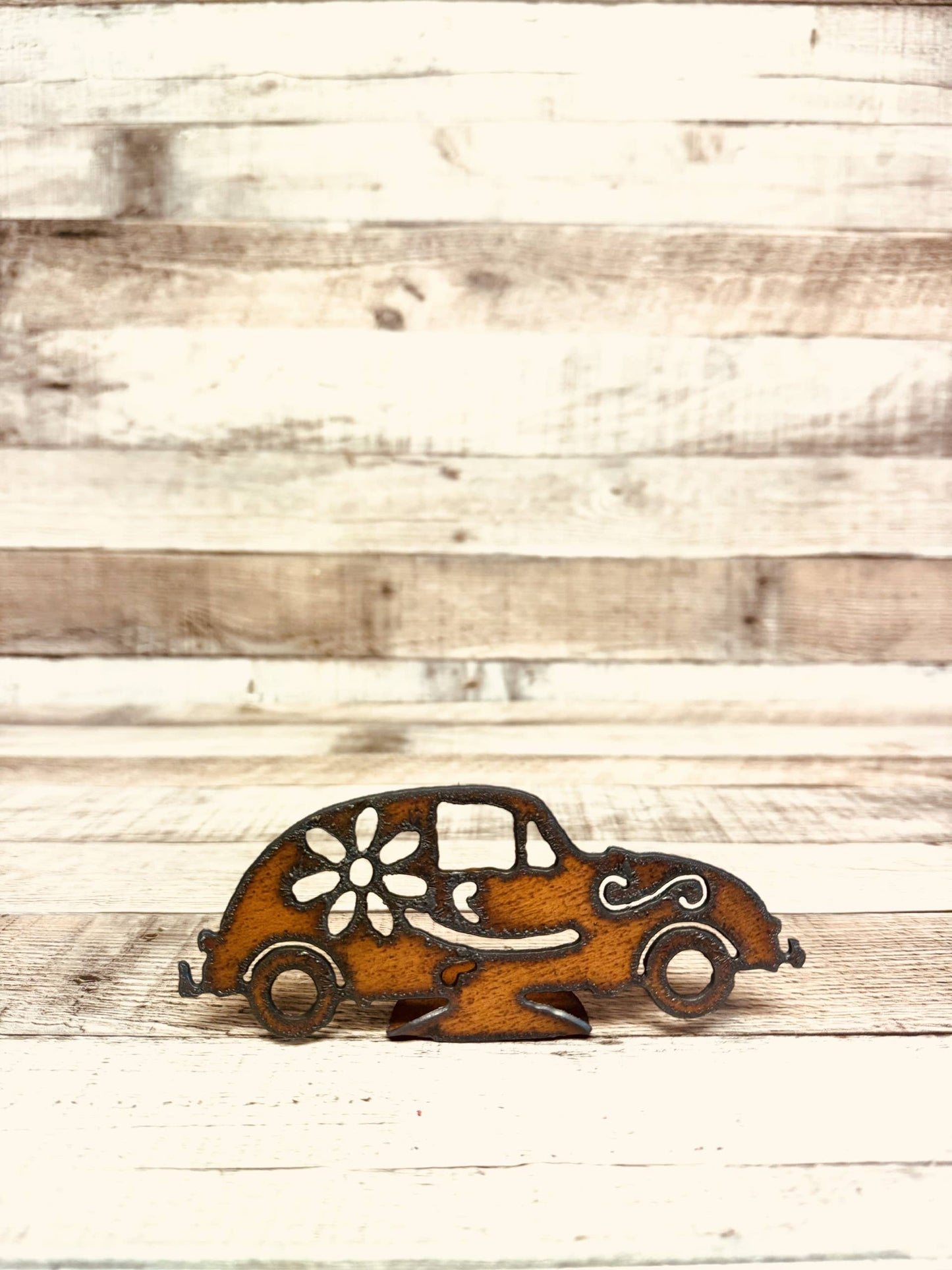 Hippie Slug Bug Doodad Rustic Metal Standing Figurine