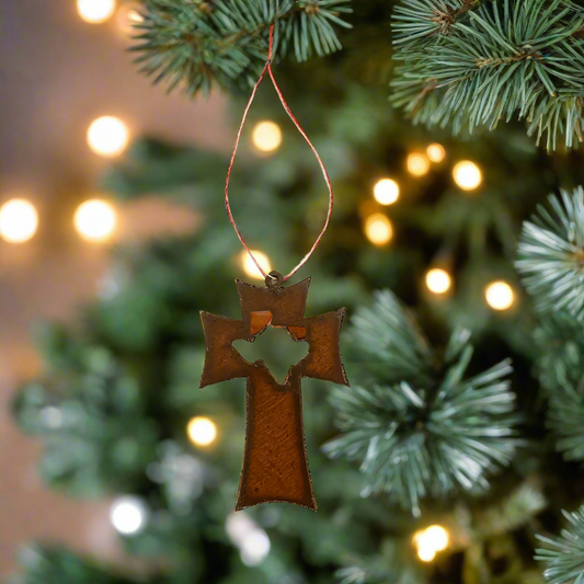 Cross with Texas Cutout Rustic Metal Ornament Made in USA