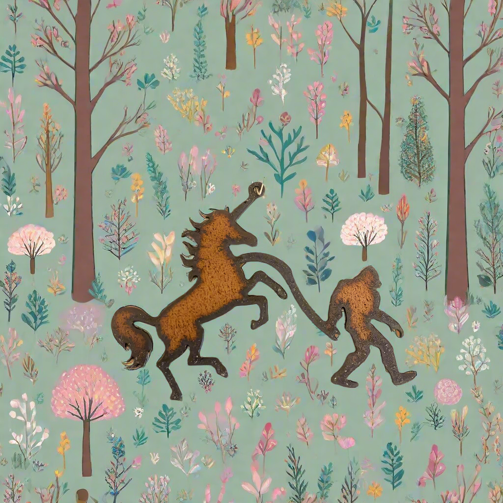 Unicorn with Bigfoot Yeti Rustic Metal Whimsical Magnet