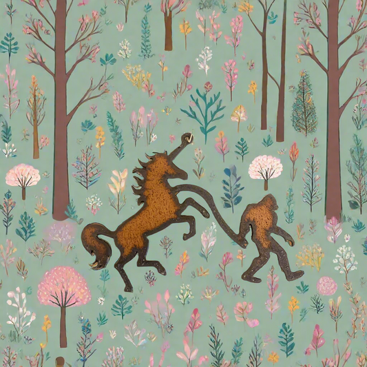 Unicorn with Bigfoot Yeti Rustic Metal Whimsical Magnet