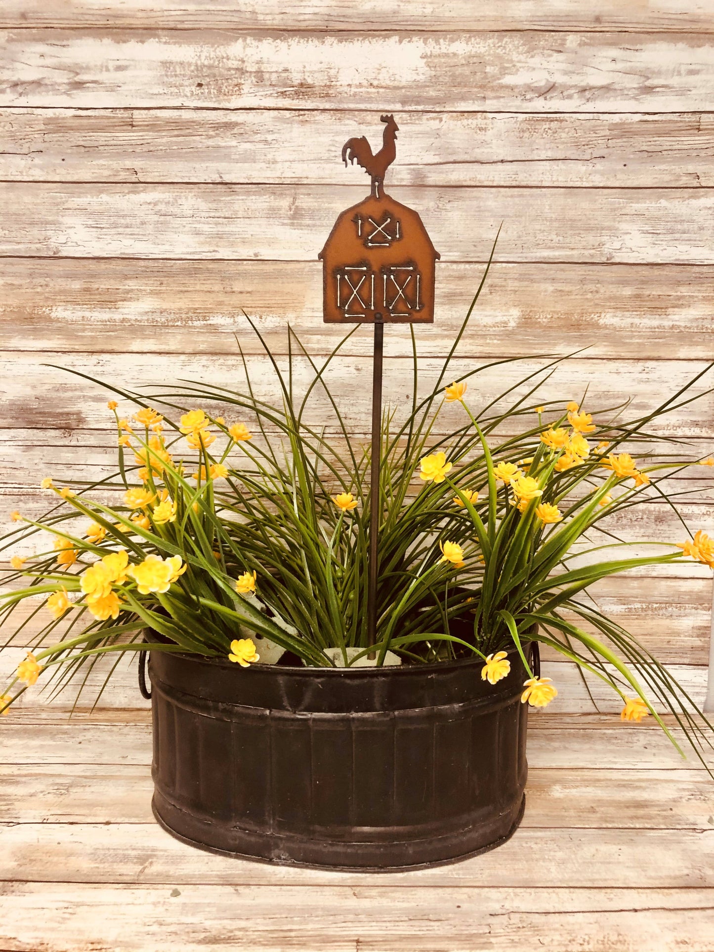 Barn with Rooster Farmhouse Plant Stake