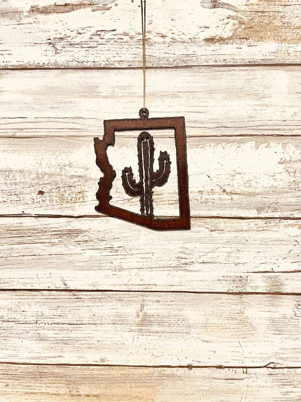 Arizona Outline with Cactus Desert Southwest Ornament