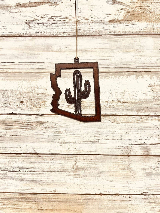 Arizona Outline with Cactus Desert Southwest Ornament