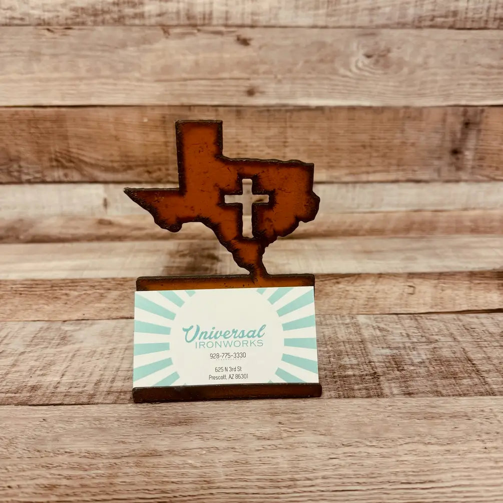 Texas State with Cross Business Card Holder