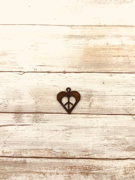 Heart with Peace Charm Rustic Pendant Valentine gift