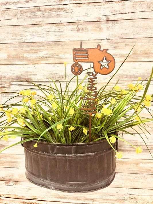 Tractor with Welcome Vertical Plant Stake