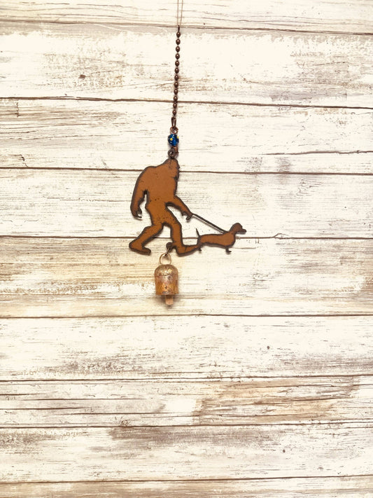 Bigfoot Yeti Sasquatch with Dachshund Garden Bell Chime