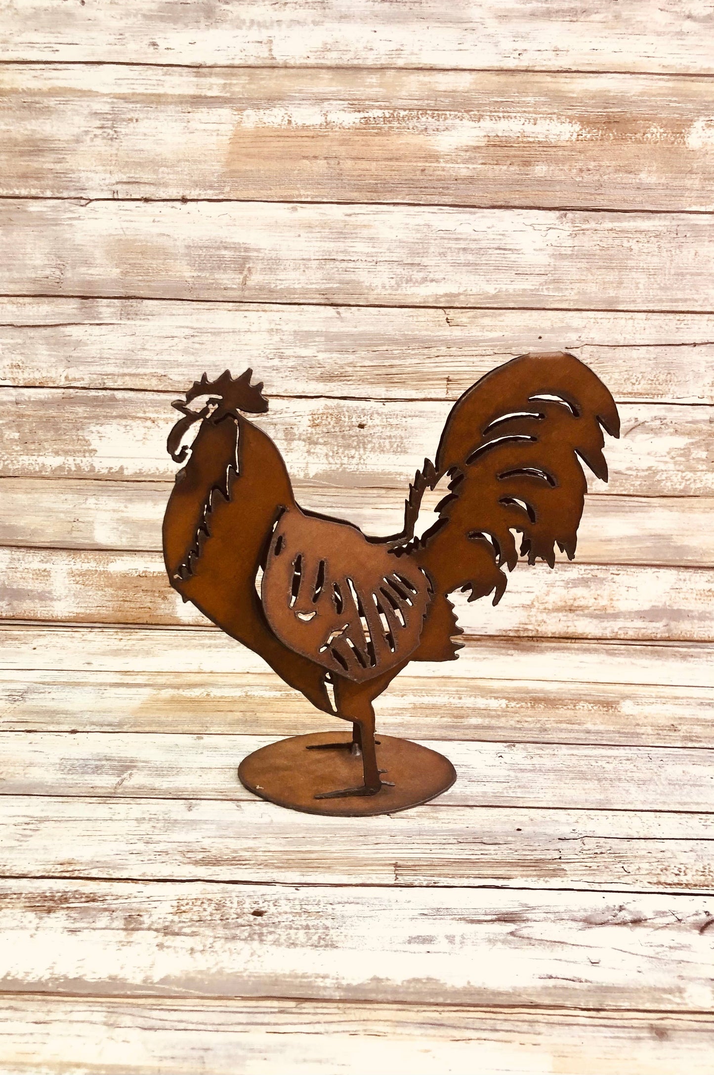 Rooster Small Yard Art Rustic Metal