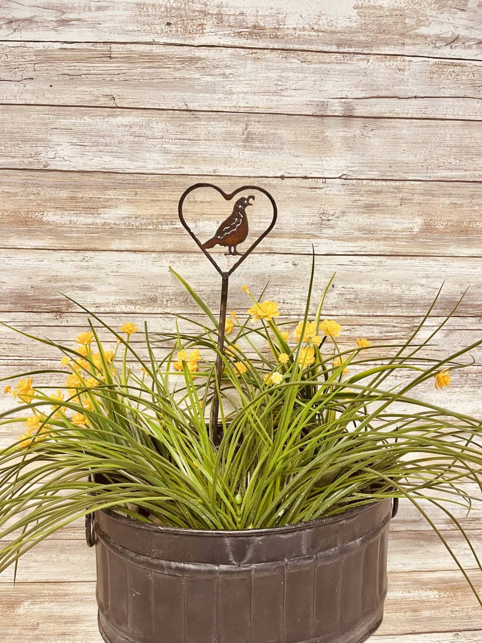 Heart Outline with Quail Plant Stake Southwest