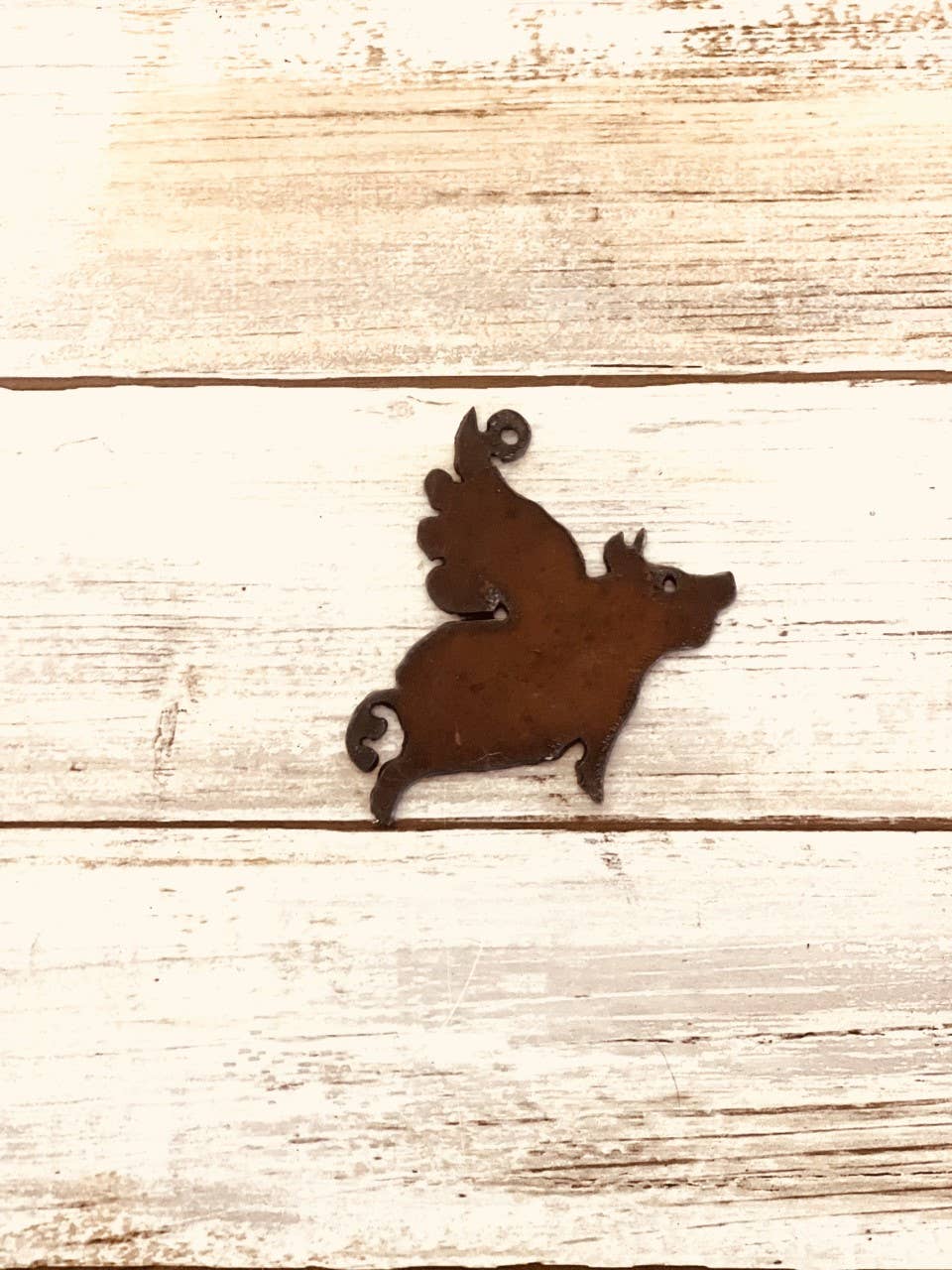 Flying Pig Charm Rustic Metal Pendant Ornament