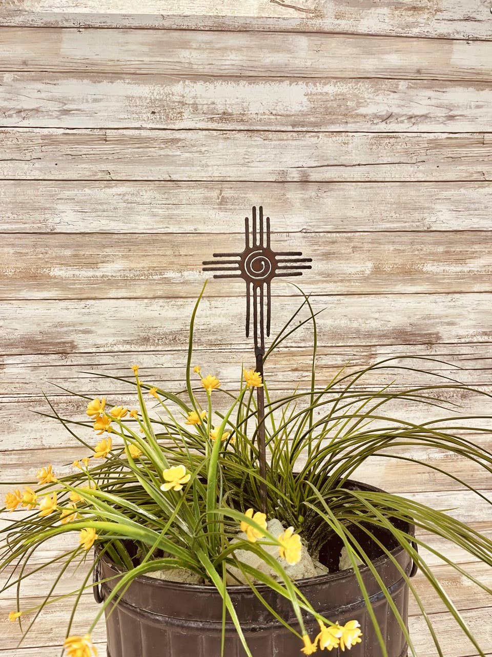 Zia with Cross Garden Southwest New Mexico Plant Stake