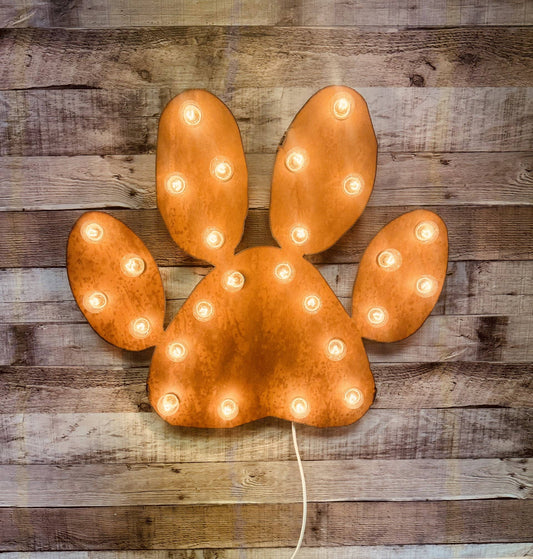 Paw Print Marquee Lighted Metal Pet Sign Retro Inspired Sign