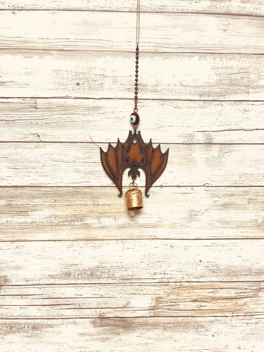 Bat Rustic Metal Garden Chime Bell Rusty Metal Garden Decor