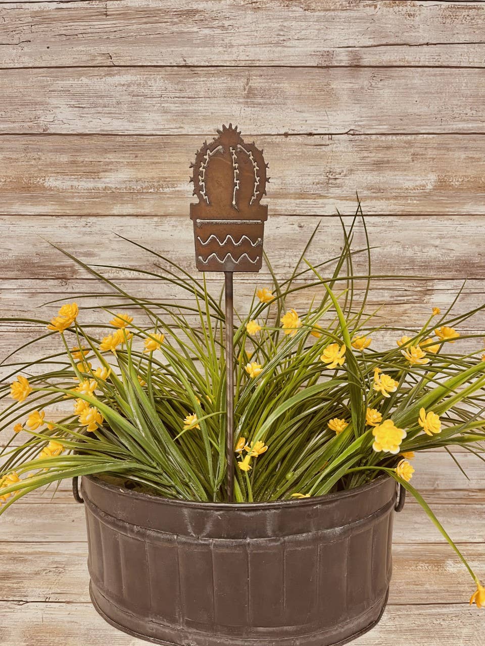 Potted Barrel Cactus Desert Garden Southwest Stake