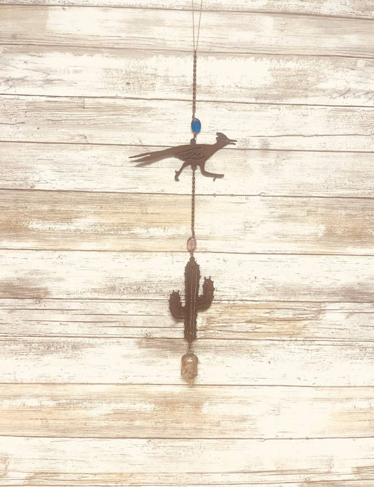 Roadrunner and Cactus Double Bell Garden Southwest Chime