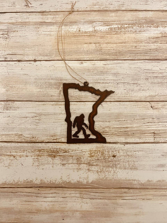 Minnesota Outline Ornament with Bigfoot Yeti Inside