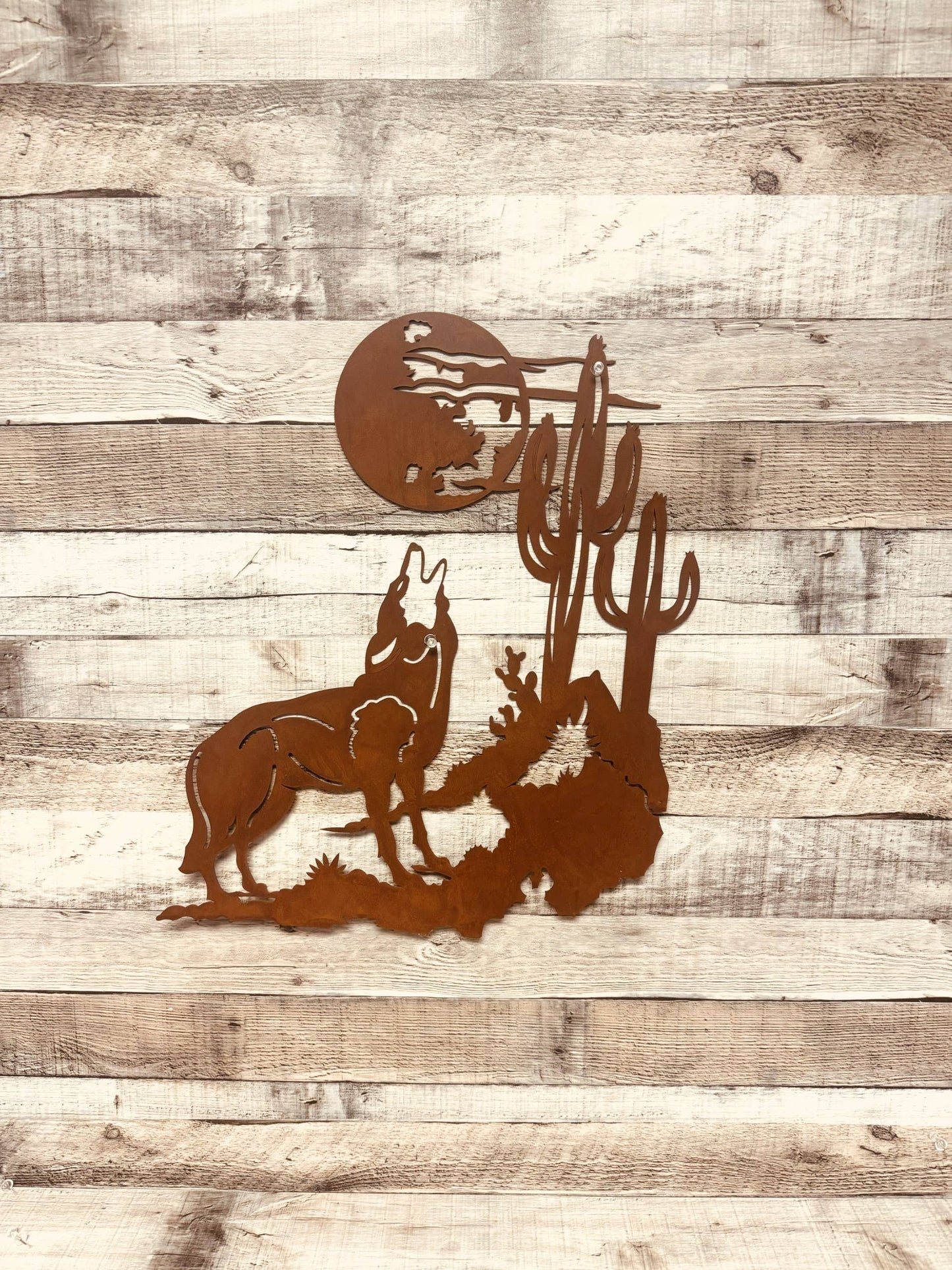 Coyote Wall Art Southwest Desert Scene Rustic Metal Wall Art