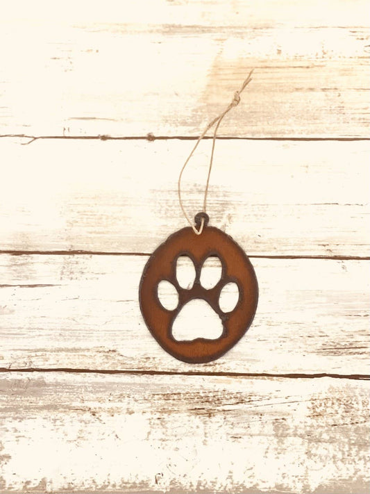 Paw in oval Ornament pet gift rustic metal