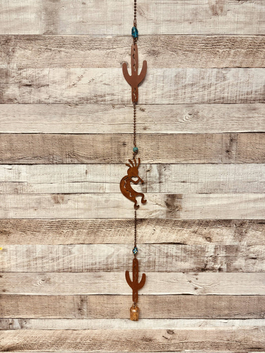 Cactus and Kokopelli Triple Bell Rustic Southwest Chime Bell