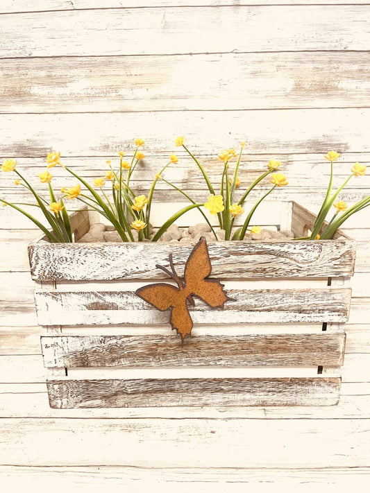 Butterfly Pot Climber Rustic Metal Garden Decor