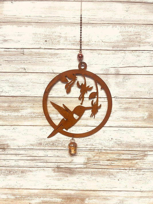 Hummingbird Rustic Metal Garden Bell Chime Decor