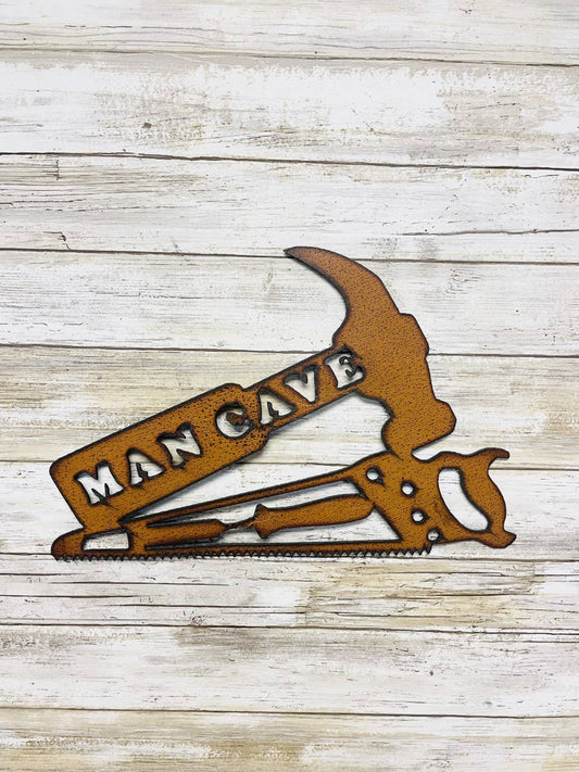 Mancave with Hammer and Saw Image Sign Rustic