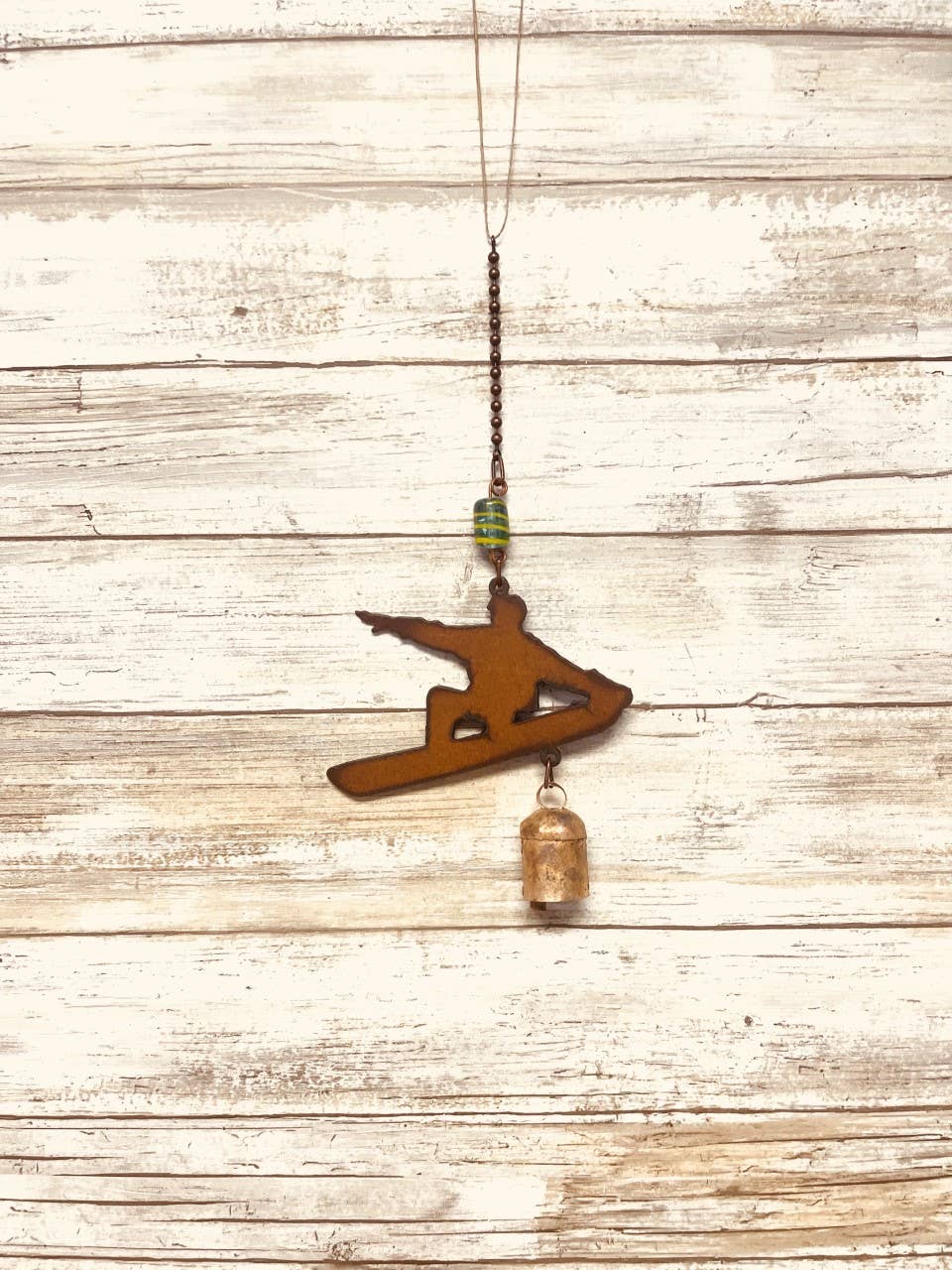 Snowboarder Single Bell Rustic Lodge Resort Garden Chime