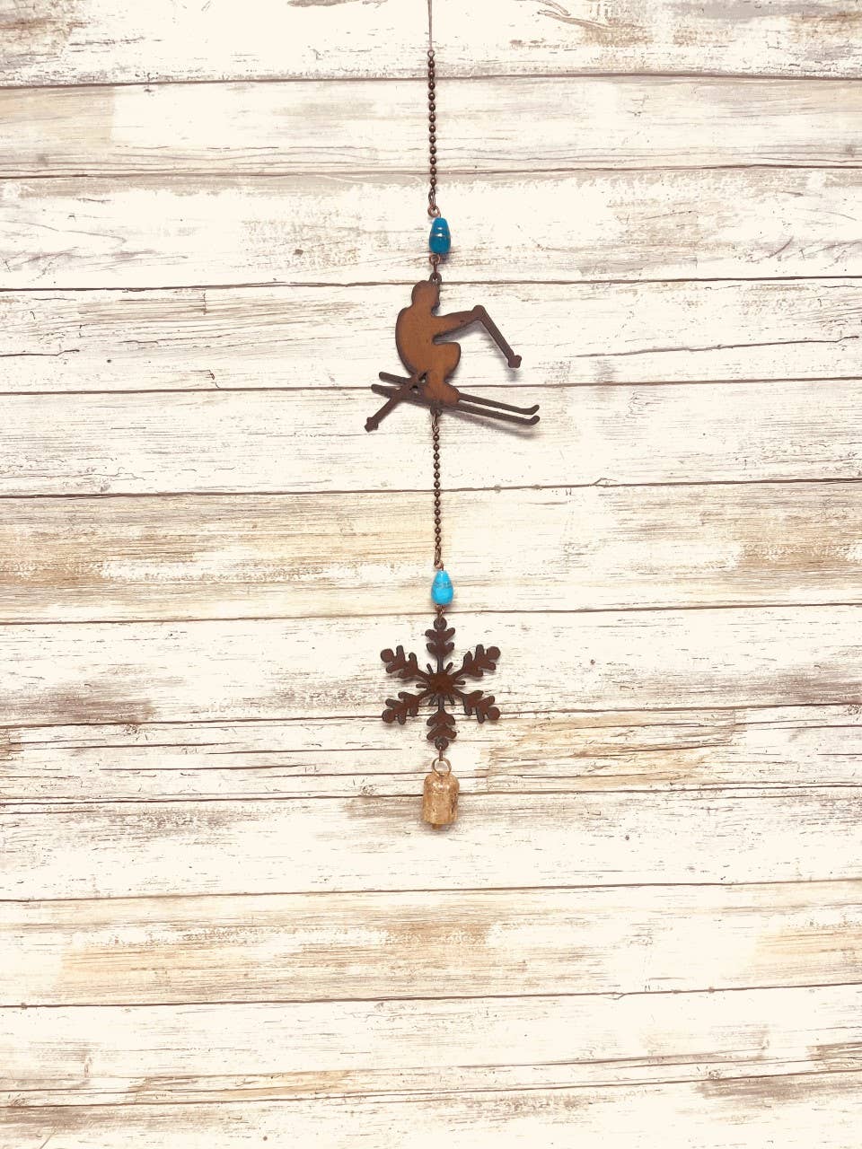 Skier and Snowflake Bell Rustic Garden Chime