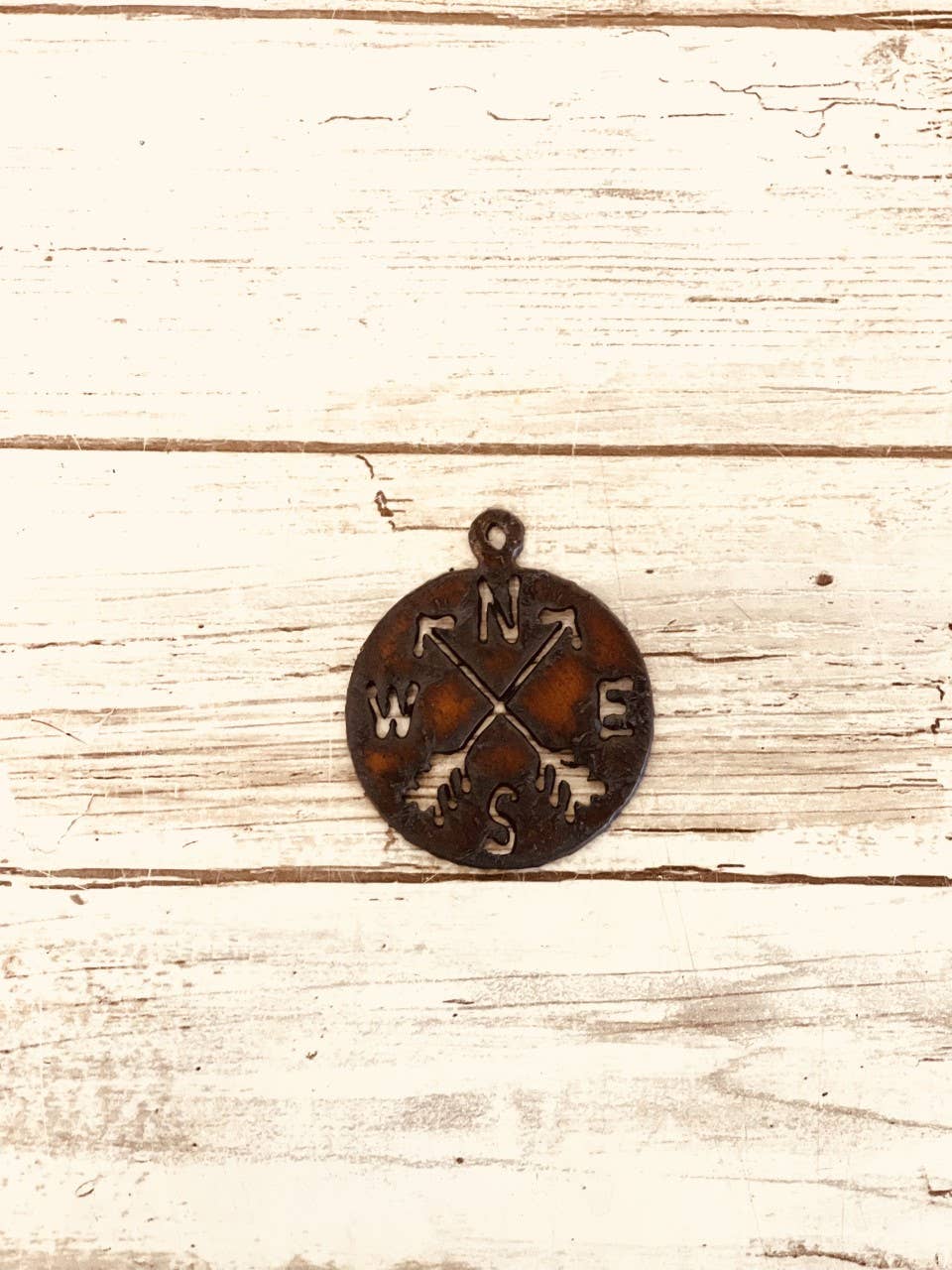 Compass Charm Rustic Metal Pendant