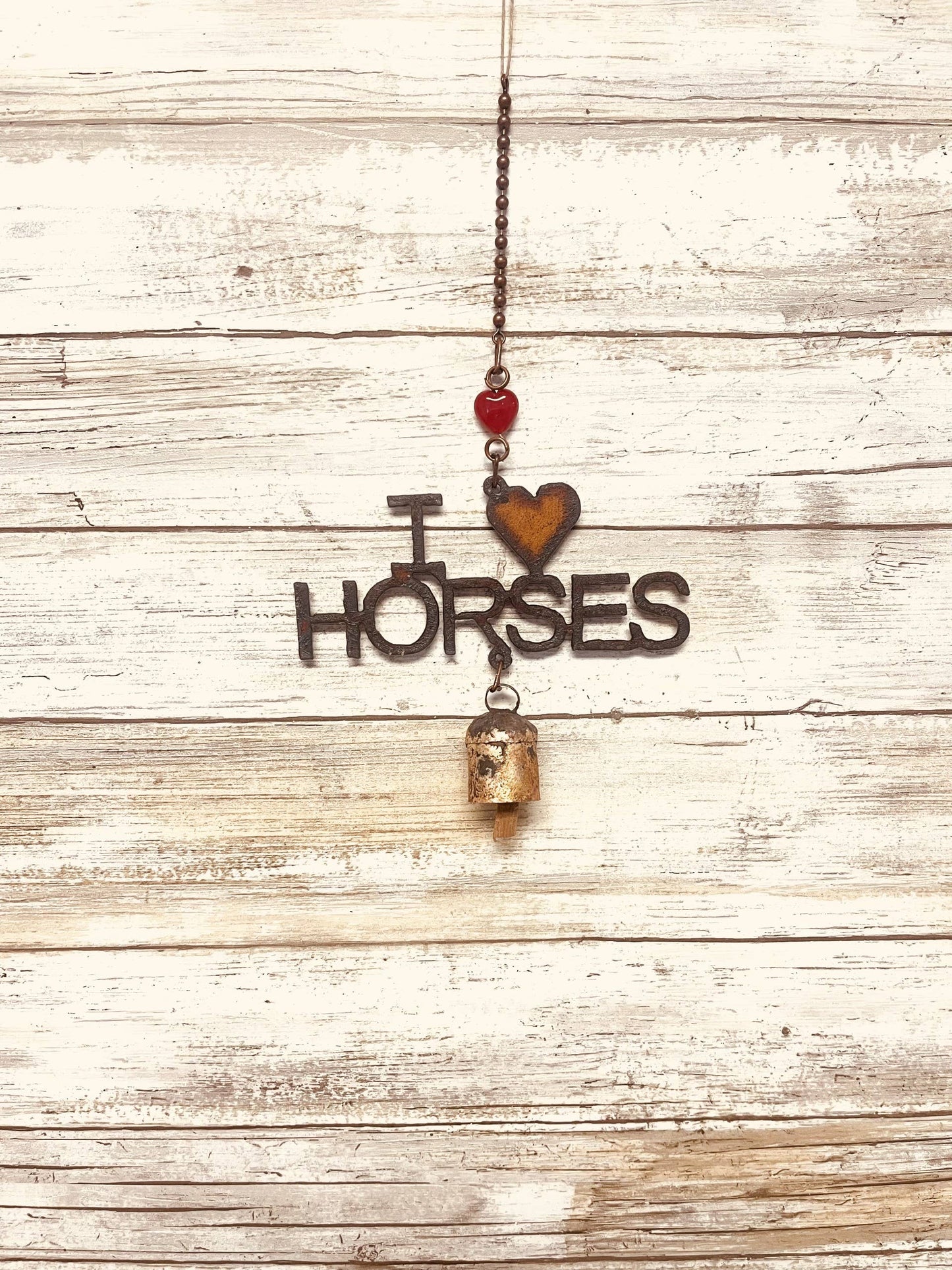 I Heart Horses Rustic Metal Western Rodeo Garden Bell Chime