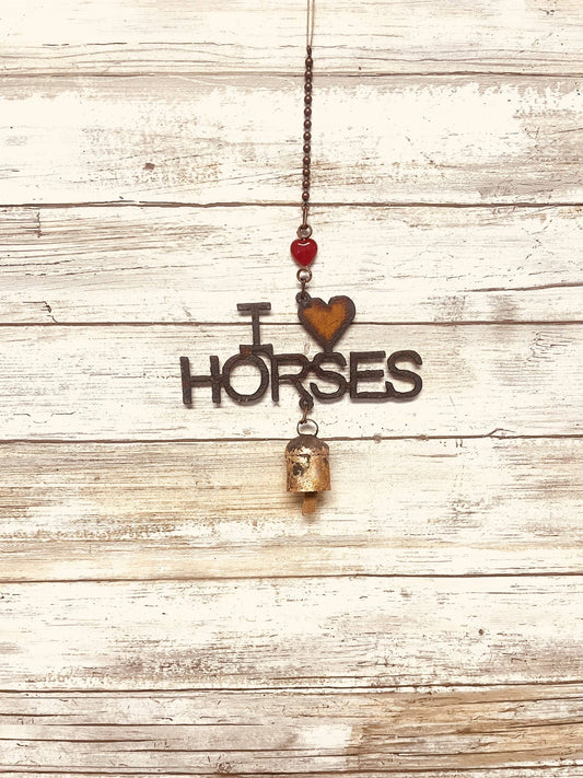 I Heart Horses Rustic Metal Western Rodeo Garden Bell Chime