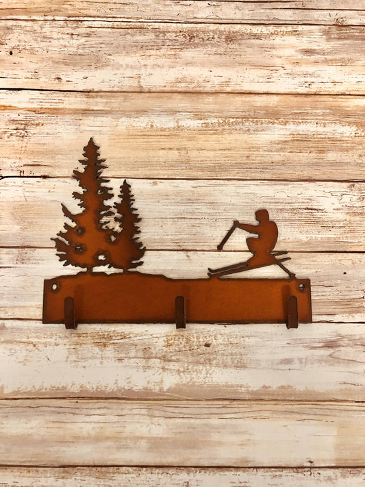 Skier and Double Pine Tree Triple Hook