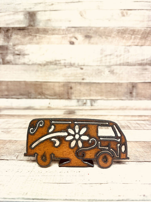 HIPPIE VAN GARDEN FRIEND DOODAD Rustic Standing Figurine