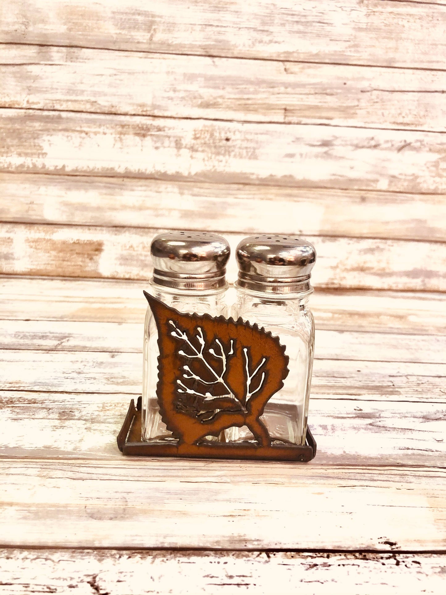 Aspen Leaf Rustic Lodge Salt N Pepper Holder