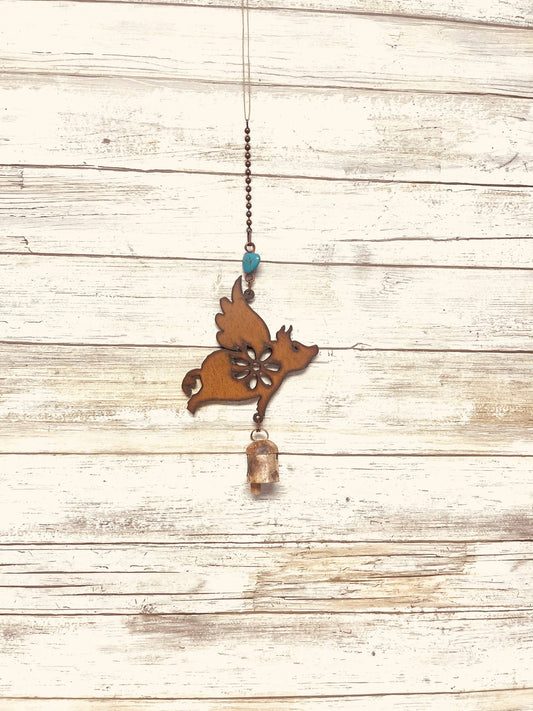 Flying Pig Garden Friend Rustic Garden Bell Chime