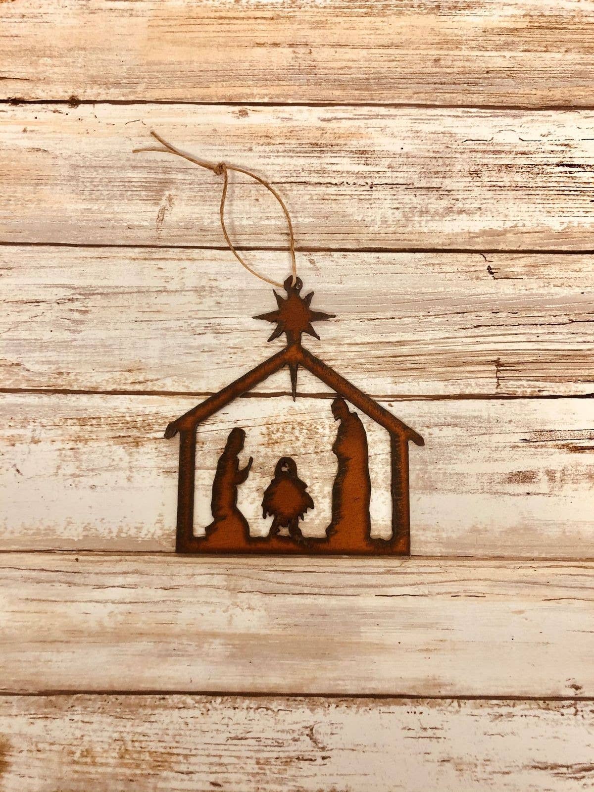 Nativity Rustic Iron Metal Christmas Ornament