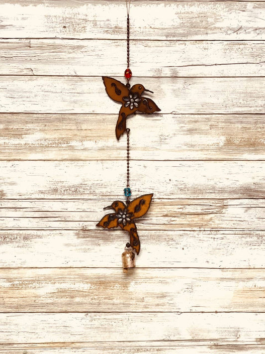 Hummingbird GF Double Bell Rustic Hummingbird Garden Chime