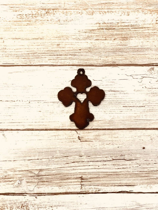 Chubby Cross With Heart Charm Pendant